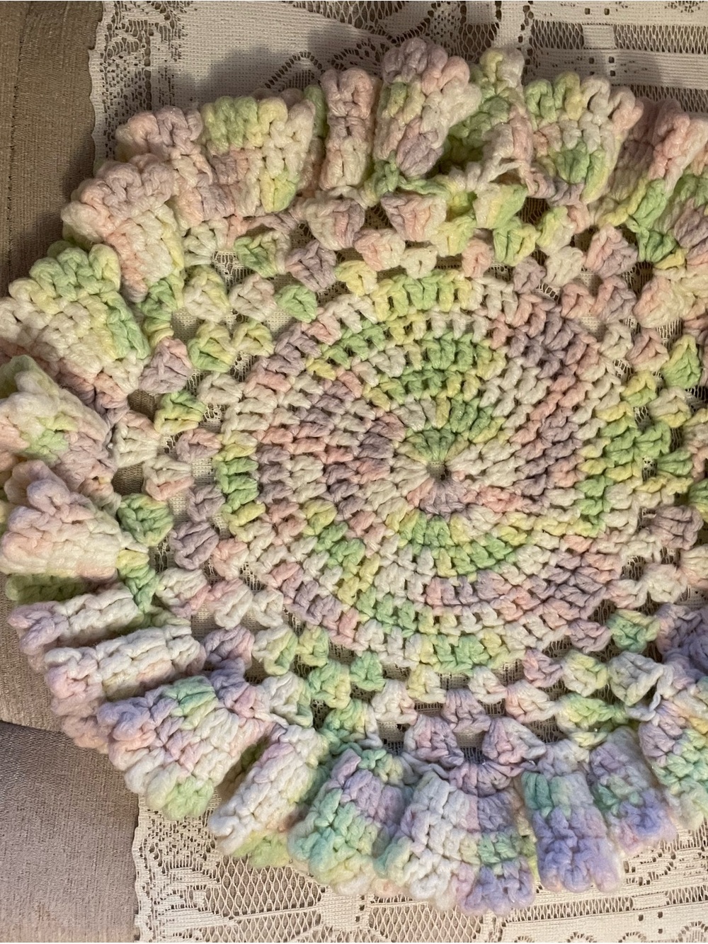 Pastel Crochet Round Home Accent - Multicolor